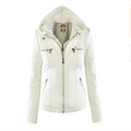 White quilted casual solid jacket with front zipper and side pockets for a tan detachable hooded jacket style