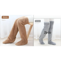 Tan paw print fuzzy long socks in brown and light gray plush are soft over-the-knee socks for cozy comfort
