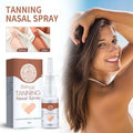 Silver-topped eelhoe tanning aid spray bottle with brown and white packaging for sun kissed skin glow