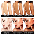 The image shows eelhoe tanning aid spray before and after effects on back and face for sun kissed skin glow