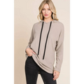 Taupe knit hoodie in soft muted gray with bombom contrast drawstring and relaxed-fit knit hoodie design