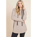 Taupe knit hoodie in beige with bombom contrast drawstring and relaxed fit oversized design in knit material