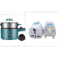 Teal compact multifunctional electric cooking pot with silver body black handle lid and control knob for versatile cooking