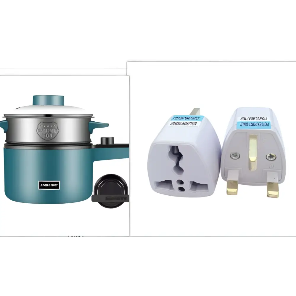 Teal compact multifunctional electric cooking pot with silver body black handle lid and control knob for versatile cooking