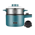 Teal compact multifunctional electric cooking pot with stainless steel inner pot, black base, and blue handles