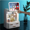 Teal cosmetics storage box with built-in led lighting and digital touchscreen display for high-end cosmetics storage