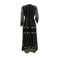 Black lace dress kraft abaya with teal gold embroidered gold floral and geometric embroidery and sheer three quarter sleeves