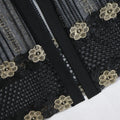 Teal gold embroidered dress kraft abaya featuring black lace fabric with intricate gold floral embroidery