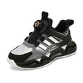 Black and silver chunky shoes rotating button with transparent mesh upper white stripes and distinctive circular dial
