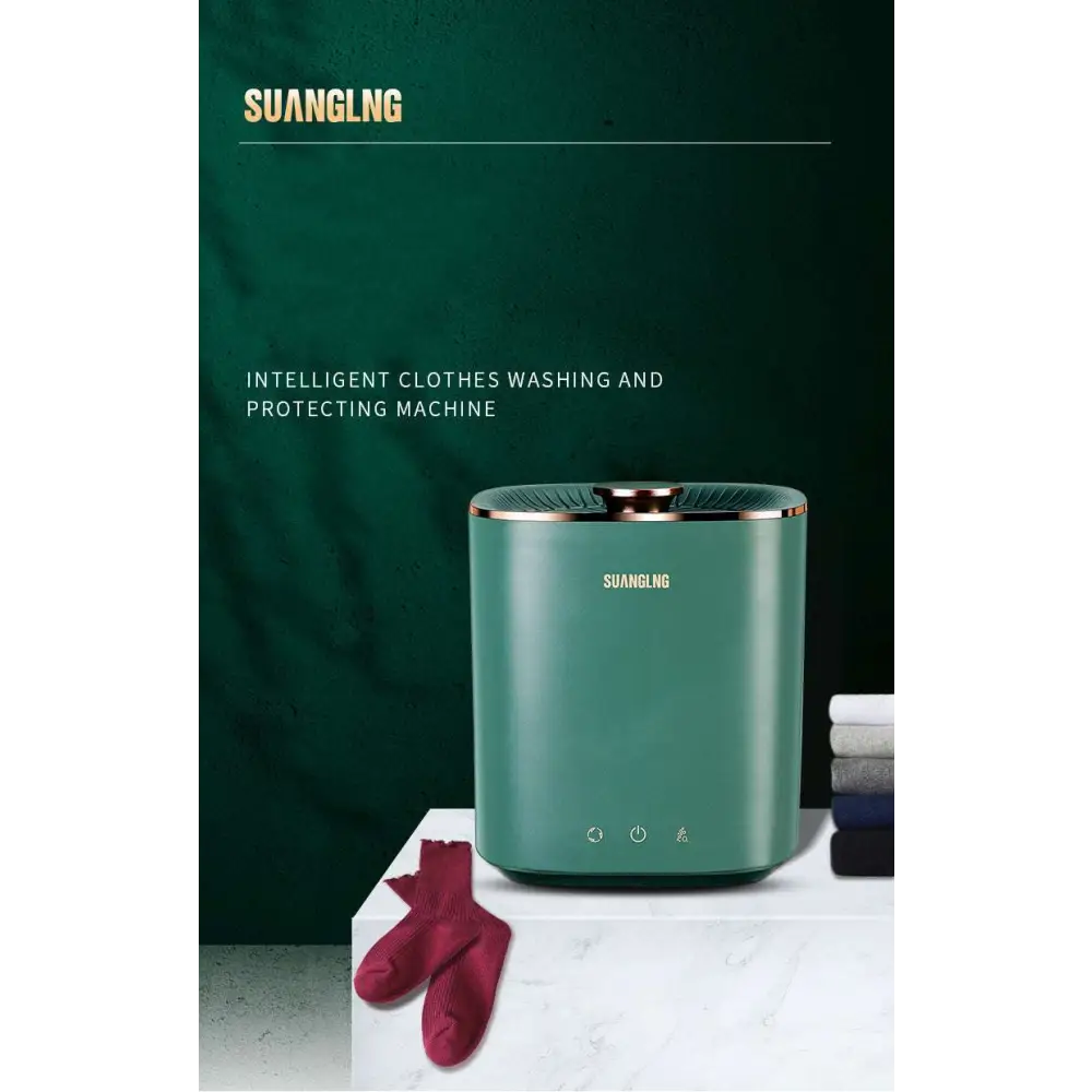 Teal-green cylindrical suanglng intelligent mini portable washing machine with rose gold trim for efficient washing and protection