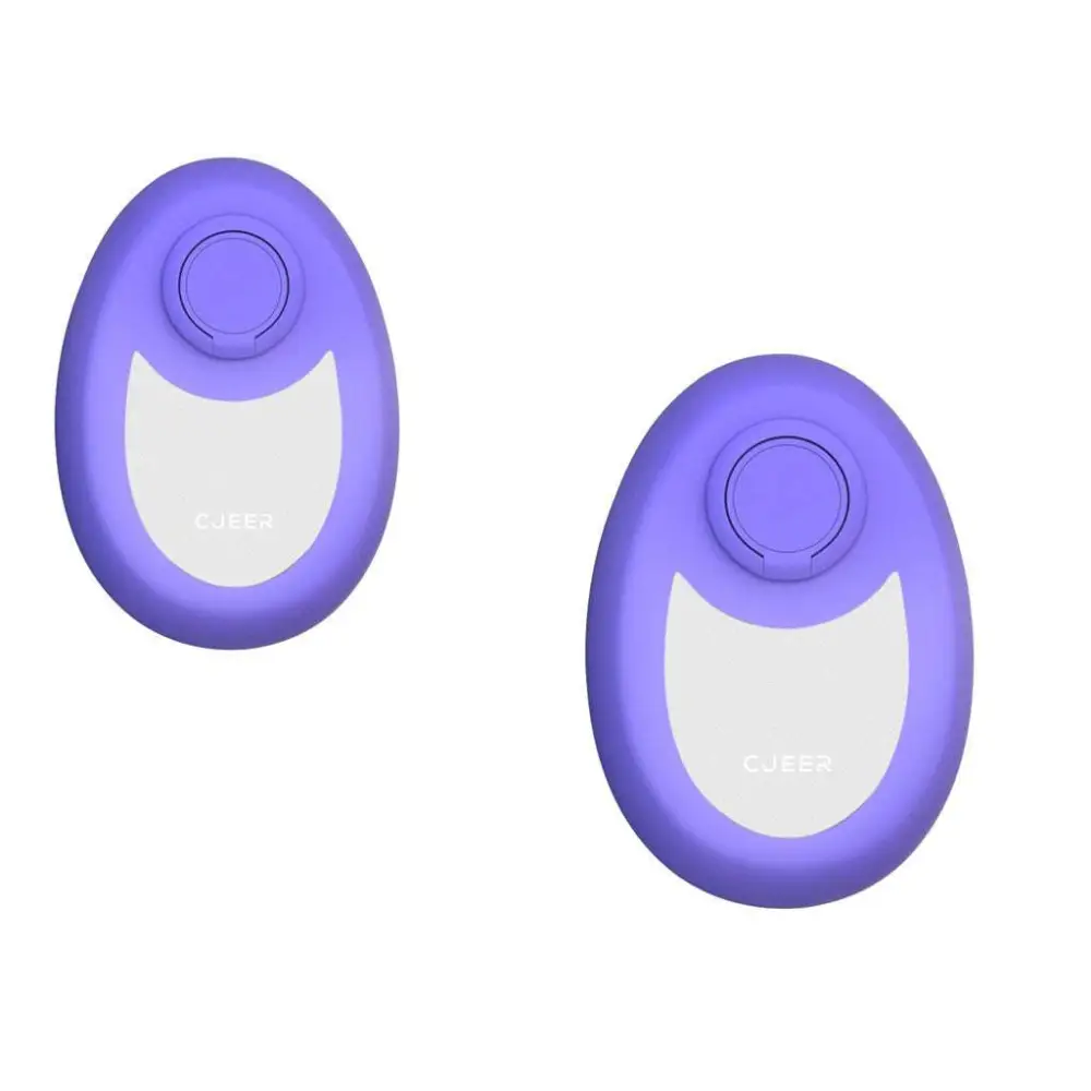 Purple cjeeer oval personal safety alarm with white cat face and button shown alongside teal nano glass crystal hair eraser removal tool