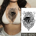Black and white temporary body tattoo with detailed diamond design and roses in the teal phoenix floral waterproof temporary style