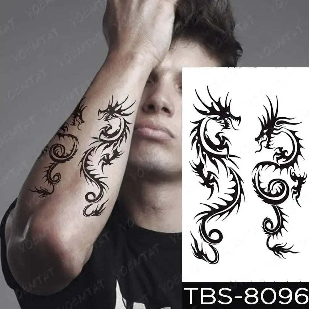 Black tribal dragon temporary body tattoo stickers from teal phoenix and floral waterproof temporary collection