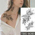 Black floral waterproof temporary tattoo set featuring intricate rose and leaf designs from teal phoenix collection