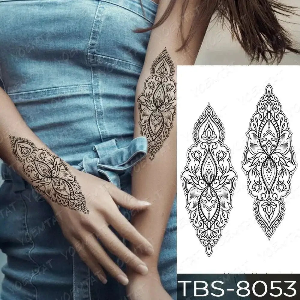 Black temporary body tattoo stickers with teal phoenix floral waterproof temporary designs in a vertical layout