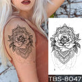Teal Phoenix and floral black and white detailed rose mandala floral waterproof temporary body tattoo design