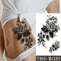 Teal phoenix and floral waterproof temporary tattoo sticker with black and white detailed rose design for temporary body use