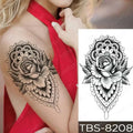 Black and white floral waterproof temporary tattoo with detailed rose mandala design from teal phoenix collection