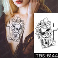 Black and white floral skull temporary body tattoo sticker with rose design from teal phoenix floral waterproof temporary collection