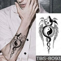 Black and white yin-yang wolf tattoo with wings and dragon features on skin teal phoenix floral waterproof temporary body art
