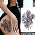 Delicate black and gray floral waterproof temporary tattoo with roses mandala and lace detailing from teal phoenix