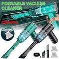 Teal portable car vacuum cleaner with powerful suction cordless design transparent body and ergonomic attachments