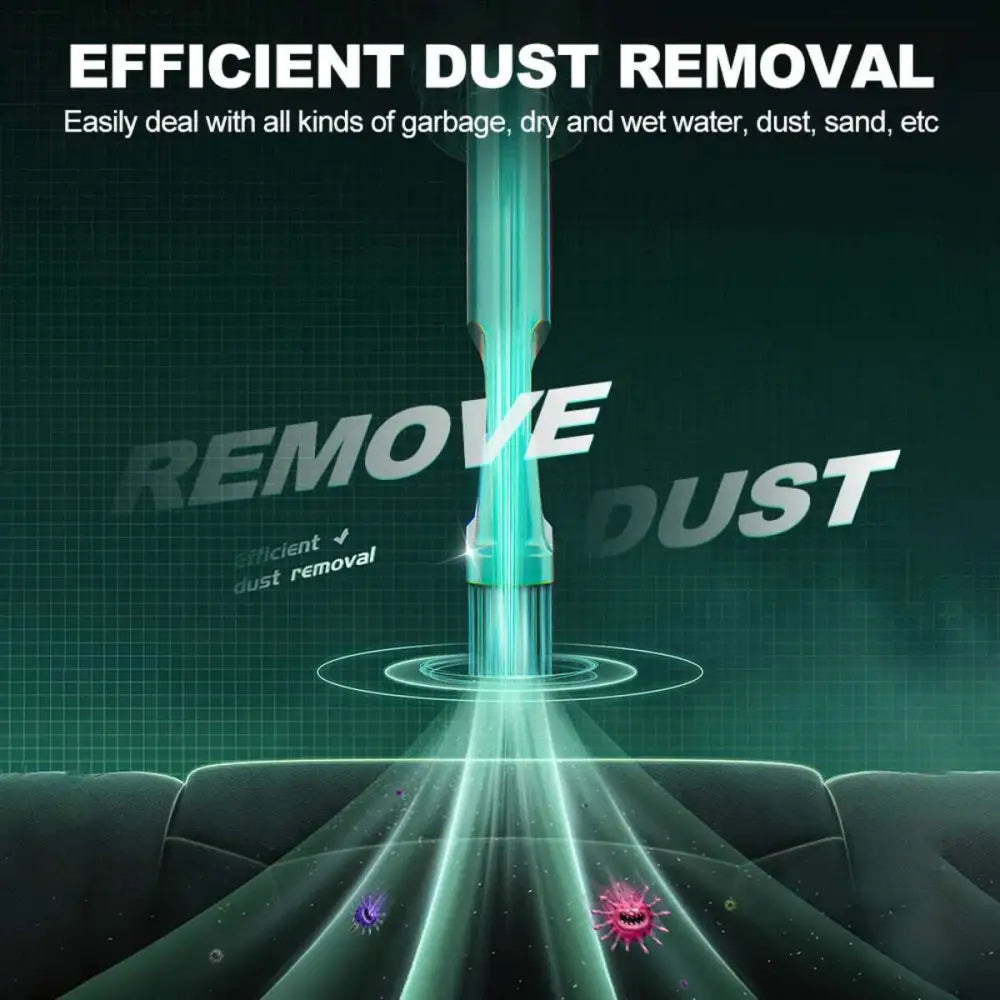 A sleek teal portable car vacuum cleaner nozzle with powerful suction designed for efficient cordless dust removal
