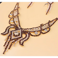 Gold-toned rhinestone american exaggerated butterfly jewelry set with clear and deep purple rhinestones necklace