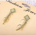 Green and clear crystal drop earrings with gold-tone metal frame from teal rhinestone american exaggerated butterfly jewelry set