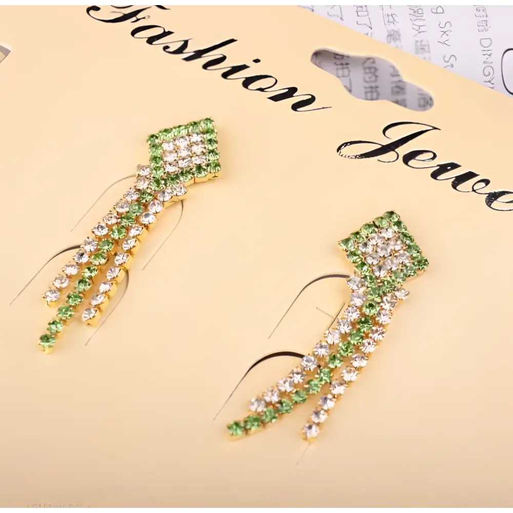 Green and clear crystal drop earrings with gold-tone metal frame from teal rhinestone american exaggerated butterfly jewelry set