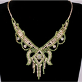 Teal rhinestone american exaggerated butterfly jewelry set featuring a sparkling green and clear rhinestone necklace with ornate design