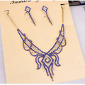 Blue and gold rhinestone american exaggerated butterfly jewelry set with diamond-shaped centerpiece necklace