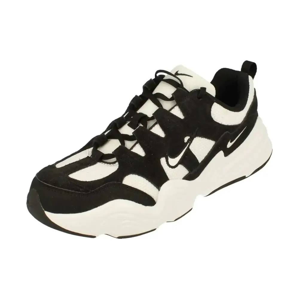 Black and white tech hera mens shoes featuring chunky retro design with suede and mesh materials size 11