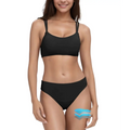 Black two-piece teens menstrual leakproof period swimwear with thin straps and high-waisted highly absorbent bottoms