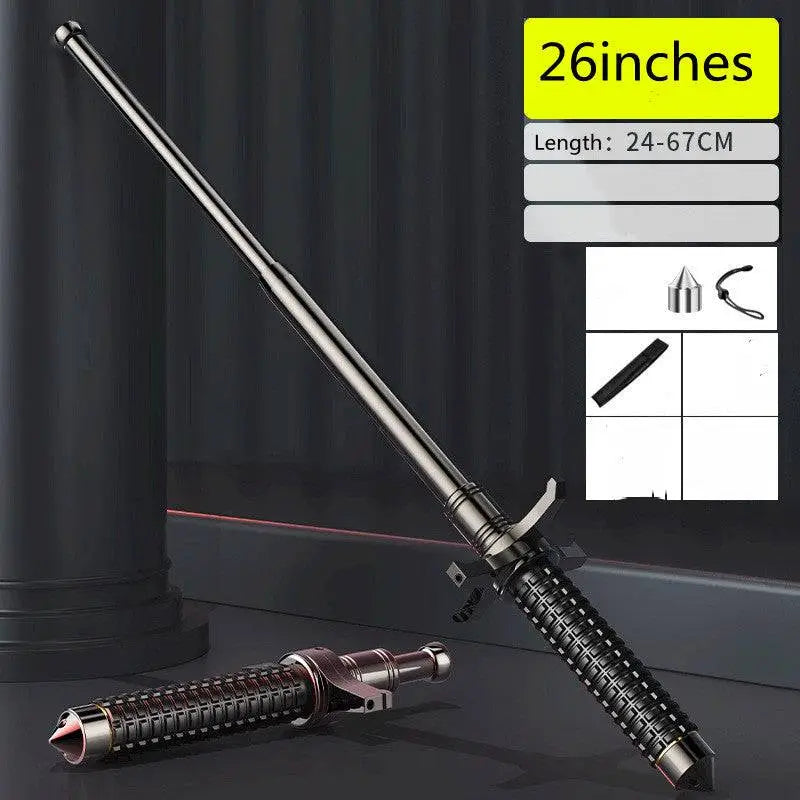 26-inch telescopic self-defense anti-cut stick with black textured grip and metallic silver shaft by Royale Essence Lux