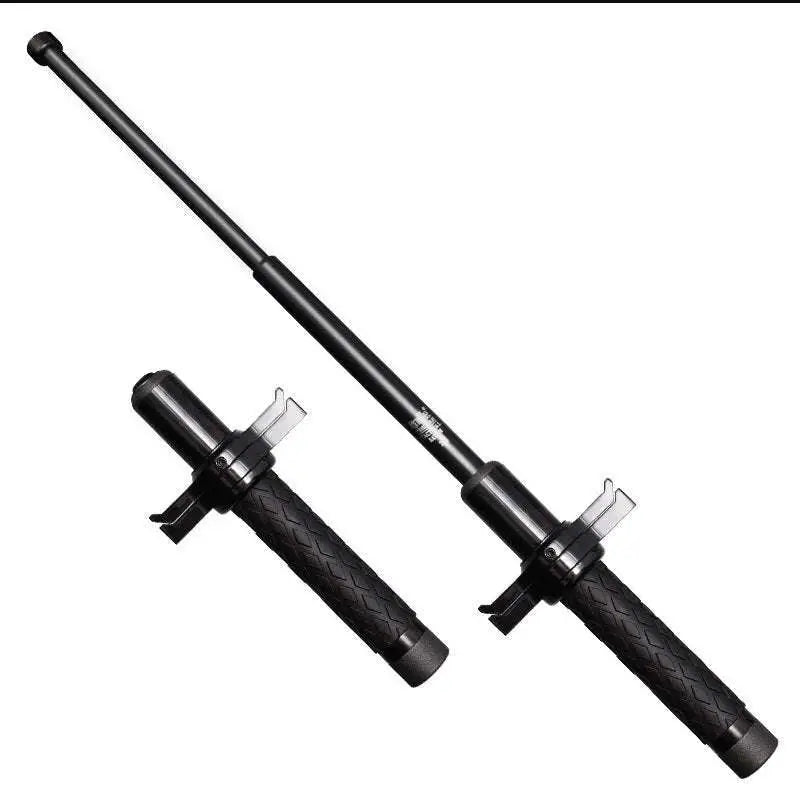 Black telescopic self-defense anti-cut stick with textured grip and metal tip by royale essence lux