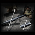 Black and silver telescopic self-defense anti-cut stick with textured grip and reinforced stitching by Royale Essence Lux