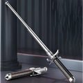 Silver telescopic self-defense anti-cut stick with textured grip and sword-like handle by royale essence lux