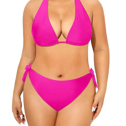 Tempt Me Women Pink Plus Size Triangle Bikini Halter Two Piece Swimsuit Sexy Tie Side Bathing Suits 20 Plus - Royalessencelux