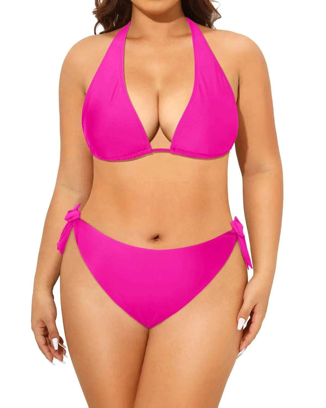 Tempt Me Women Pink Plus Size Triangle Bikini Halter Two Piece Swimsuit Sexy Tie Side Bathing Suits 20 Plus - Royalessencelux