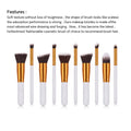 Ten piece makeup brush set with white handles gold ferrules dark brown bristles in a maroon case beauty complete kit