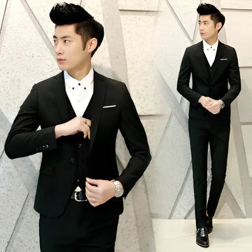 Black men’s suit three-piece with tailored fit and subtle texture for a refined formal appearance