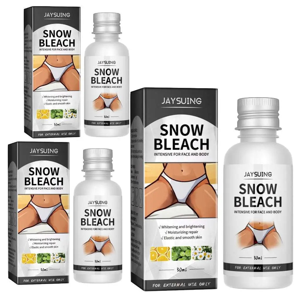 White plastic bottles with silver caps of jaysuing snow bleach 30ml cream lightens underarms and thighs darkening cream