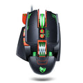 Black and red thunder wolf v9 gaming mouse with green led lighting textured grip and multiple programmable buttons for precision gaming