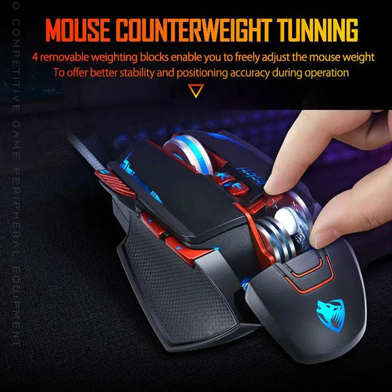 Silver and red Thunder Wolf V9 gaming mouse with purple led lighting accents designed for precision gaming use