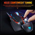 Black and red thunder wolf v9 gaming mouse with blue led, textured grip, and adjustable counterweight for precision gaming