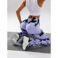 Purple and black tie dye tummy control flare yoga pants with mesh back panel for butt lift and support