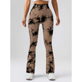 Tan and black tie dye tummy control flare yoga pants with high waist and butt lift design for activewear use