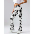 Black and white tie dye tummy control flare yoga pants with high waist and butt lift effect
