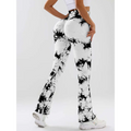 White and black tie dye tummy control flare yoga pants with butt lift design for activewear and casual wear